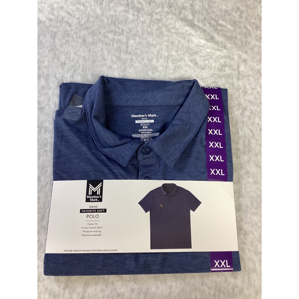 Members Mark Mens Favorite Soft Polo Shirt XXL Blue Heather Stretch Short Sleeve